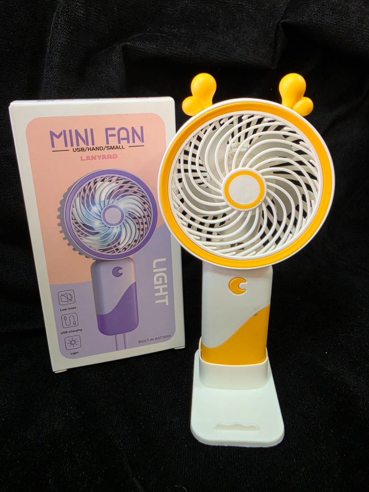 Sevimli Geyik Kulaklı Taşınabilir Mini Vantilatör - Sarı Beyaz USB Şarjlı